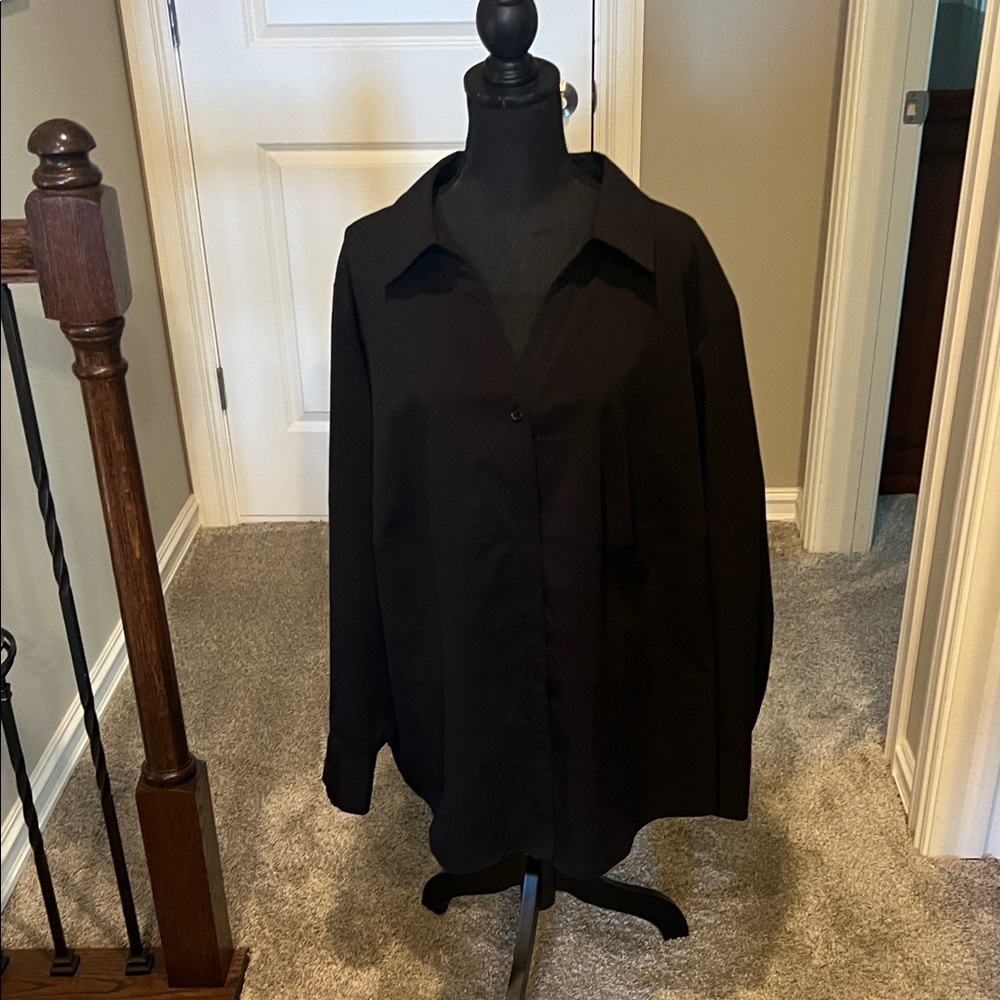 Style & Co Women’s 24W Black Button Up Blouse Long Sleeve Stretch Plus Size top - Picture 5 of 13